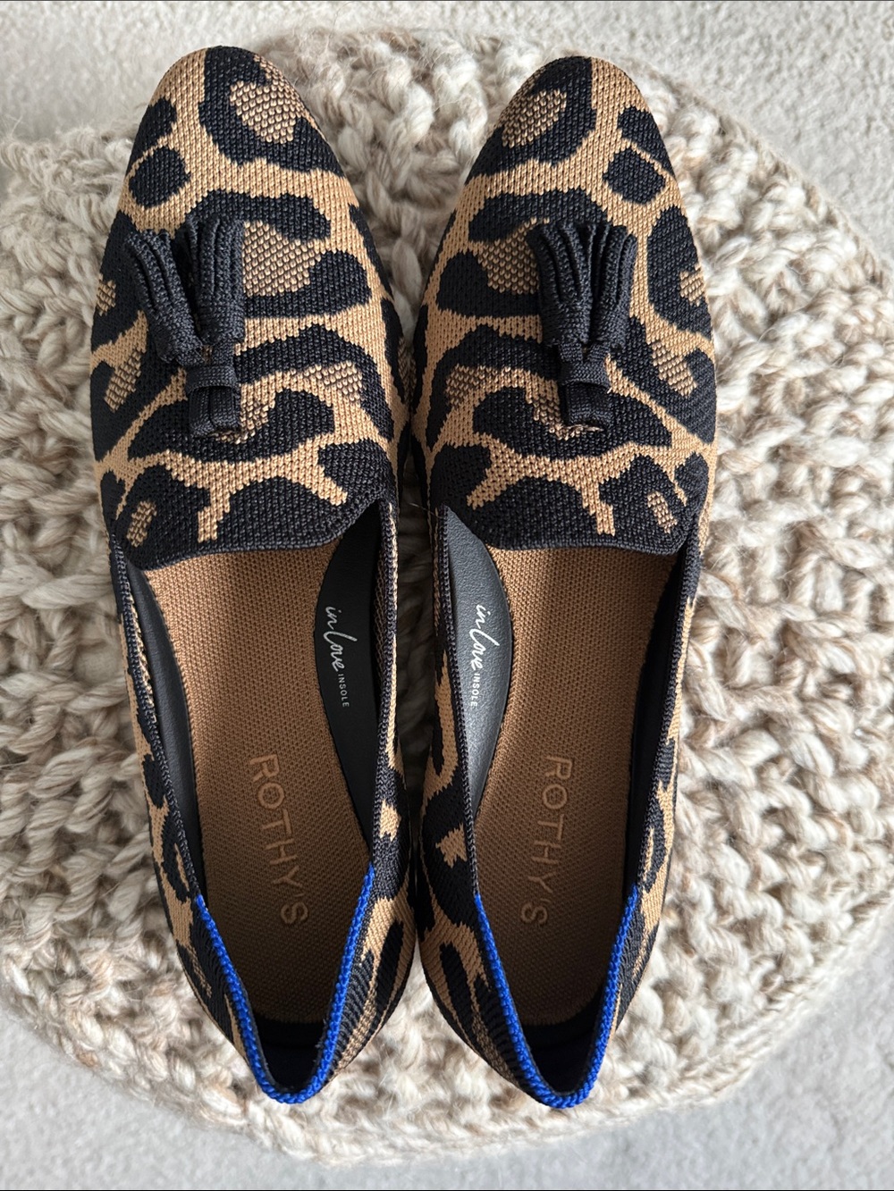 Rothy's The Almond Tassel Loafers Size 9 Desert Cat - Leopard Print